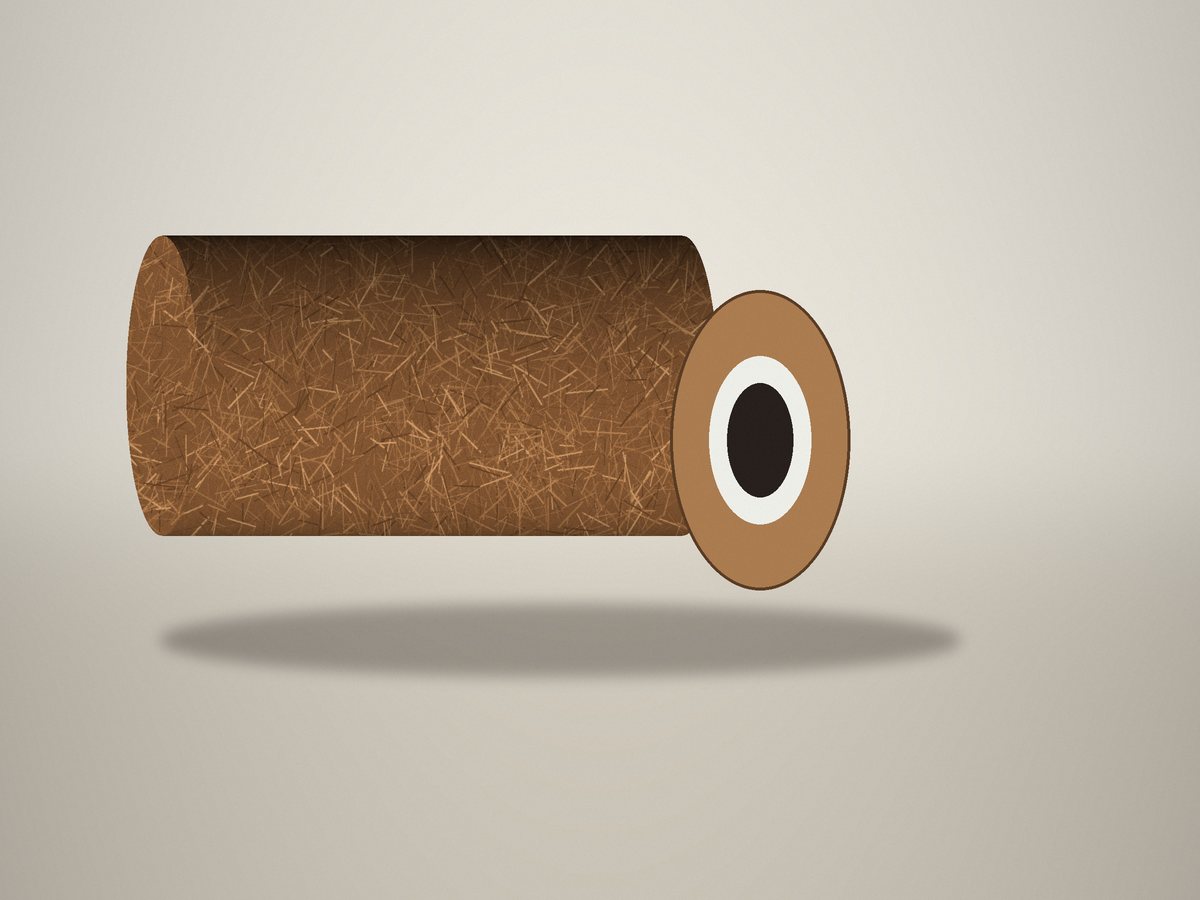 Cross-section of a coir pole showing the coir wrap and PVC core