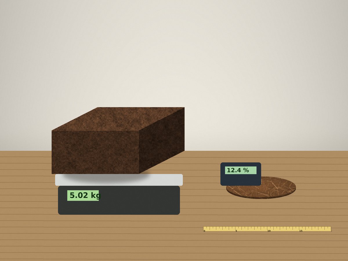 Inspector measuring a liner and weighing a coco peat block